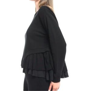 Wilt Round Neck Mix Media Sweatshirt Black Womens S Tiered Cotton Silk Casual